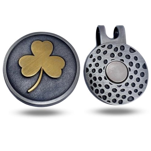 Full Metal Markers Irish Shamrock Ireland Clover Unique Magnetic Metal Golf Ball Marker with Hat Clip Accessory for Men & Women (1 Ball Marker + Hat Clip)
