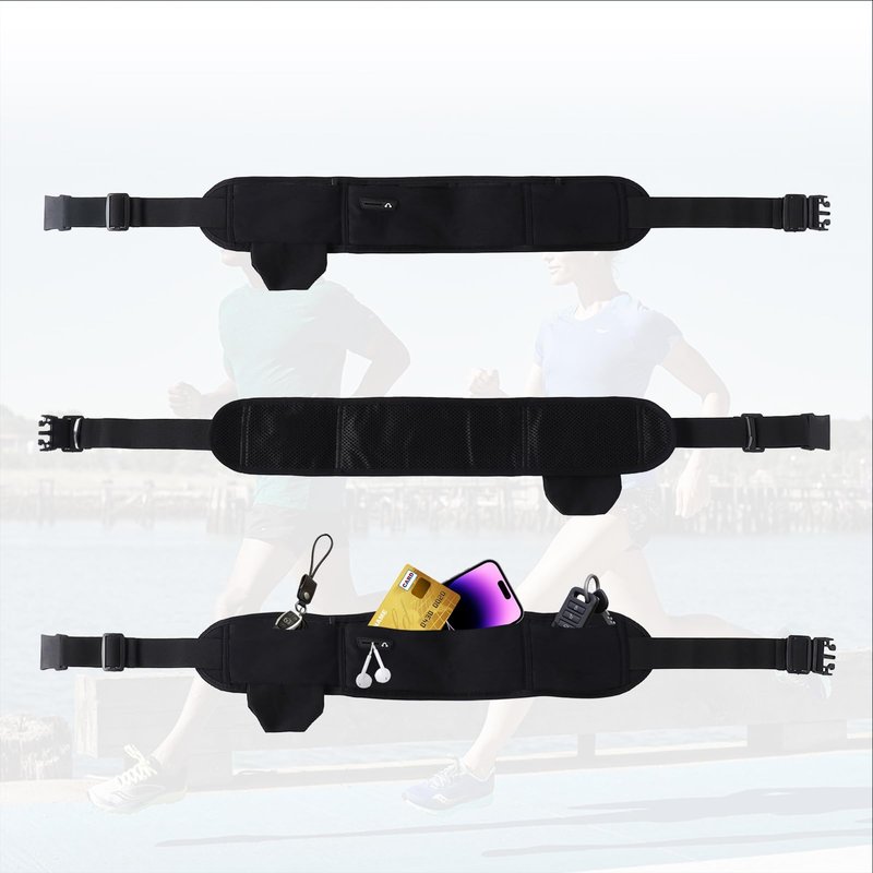 Running Hydration Belt with Water Bottle Holder, Phone Storage, Black