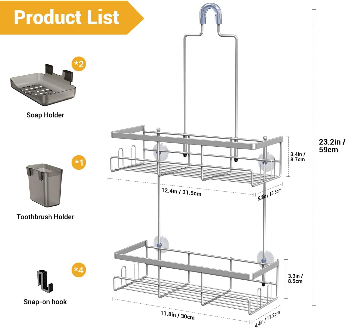 AKTECKE Shower Caddy - Rustproof Hanging Bathroom Organizer for Shampoo & Soap | No Drilling Required