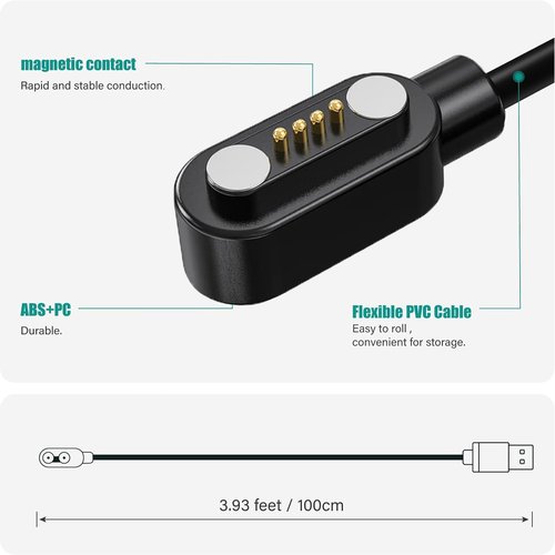 Compatible with AGPTEK X15 Bone Conduction Headphones Charger, Magnetic Replacement Charger Compatible with AGPTEK X15, Dnniakm X15 Pro MP3 Player Bone Conduction Headphones (2 Pack-Black+Black)