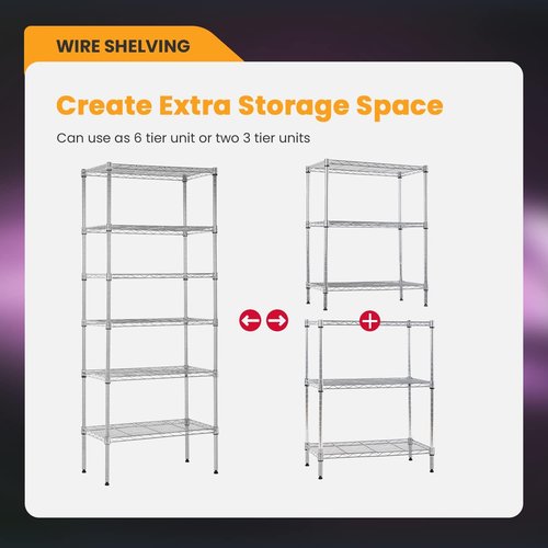 BestOffice Adjustable Wire Shelving Unit - Heavy Duty Storage Shelves for Small Spaces | Chrome, 13" D x 23" W x 59" H