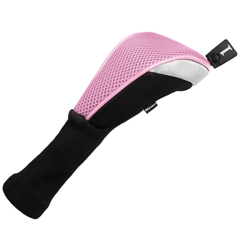 Andux 5pcs/Set Mesh Golf 460cc Driver Fairway Wood Club Head Covers Long Neck with No. Tags Black/Pink