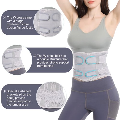 EGJoey Breathable Back Brace for Women & Men - Comfortable Lower Back Pain Relief & Posture Corrector Support Belt to Relieve Pain and Improve Posture(Gray,Medium)