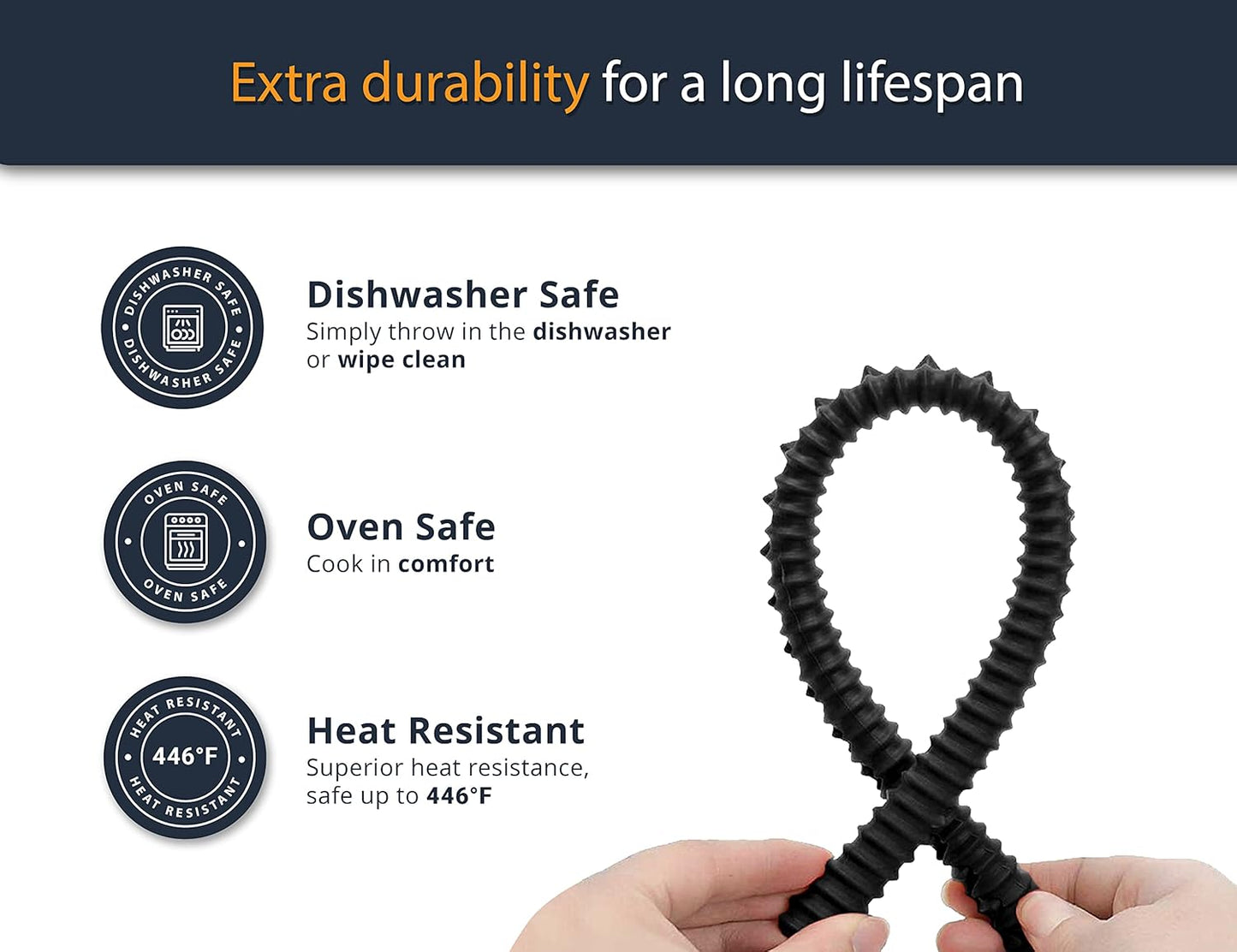 Linda’s Essentials Silicone Oven Guards - Heat-Resistant Rack Protectors | 3 Pack, 14 Inches Long (Black)