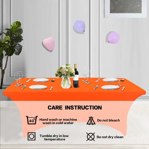 IVAPUPU 2 Pack 6FT Table Cloth for Rectangular Fitted Events Stretch Orange Table Covers Washable Spandex Tablecloth Protector for Party, Wedding, Cocktail, Banquet, Festival