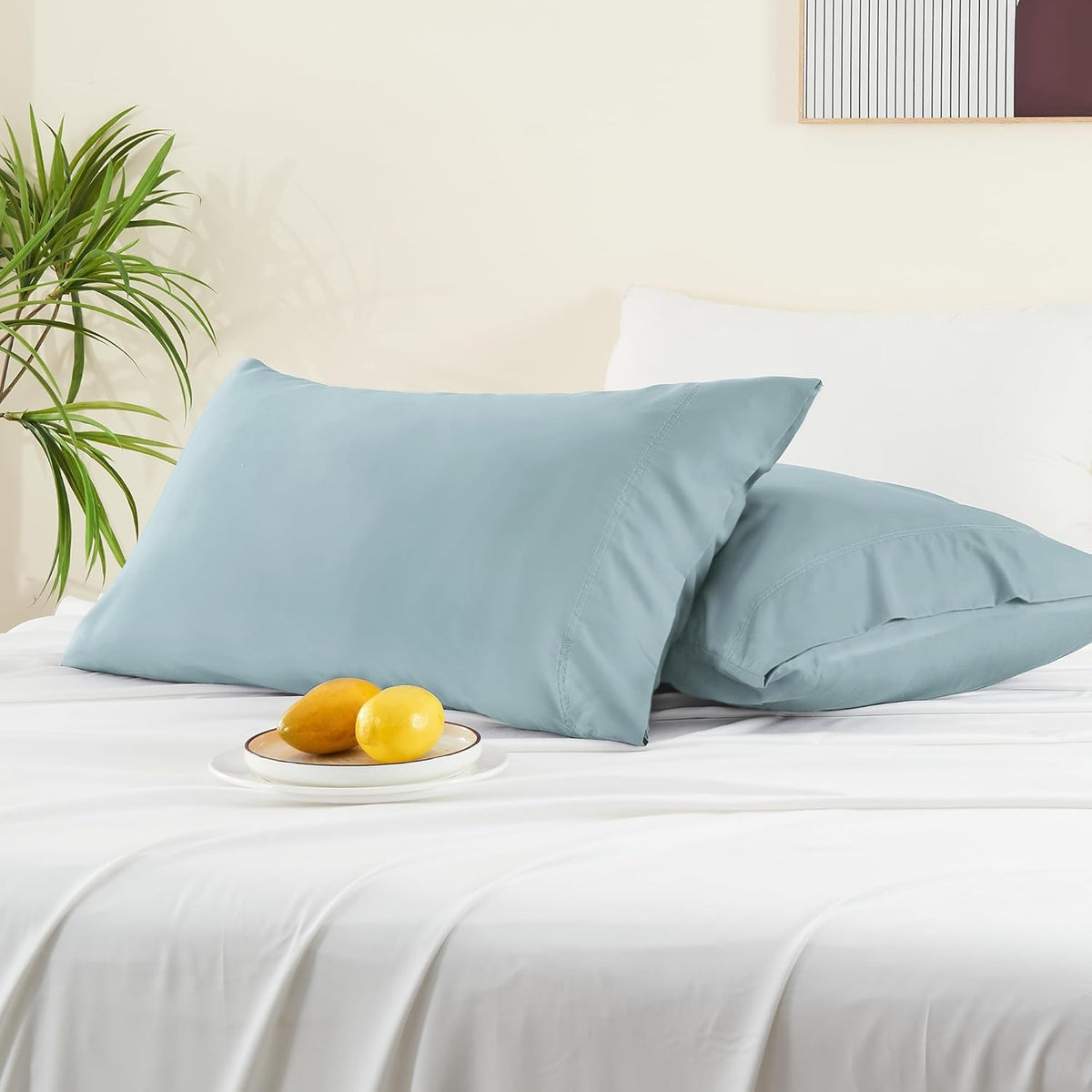 BEDELITE Cooling Pillow Cases - Silky Soft Bamboo Rayon Set of 2 | Standard Size 20"x26" in Haze Blue