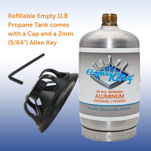 Flame King 1LB Empty Aluminum Propane Cylinder Tank - Corrosion-Resistant and Rust-Free, Great for Camping and Small Appliances