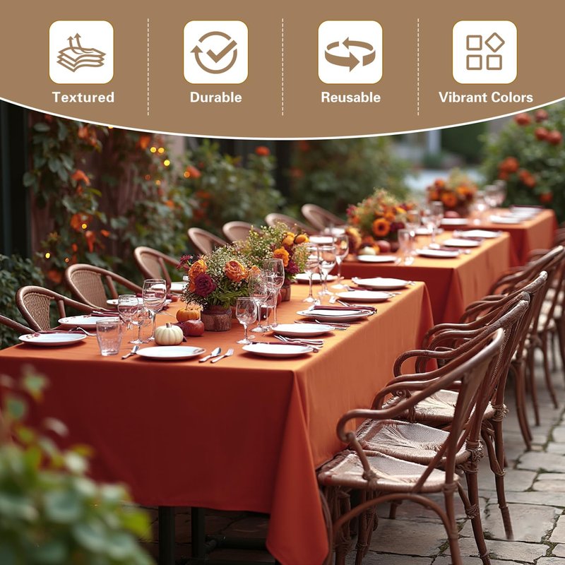 sancua Thanksgiving Tablecloths for 6 Foot Rectangle Tables, 8 Pack Burnt Orange - Washable Polyester Fabric Fall Table Cloth for Holiday Party, Birthday, Banquet Reception, 54x108 Inch Rust