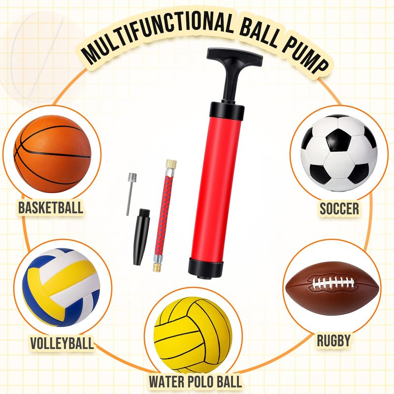 50 Set Ball Pump Kit Portable Hand Air Ball Pump for Sports Balls Inflator with Needle Extension Hose Soccer Pump for Football Basketball Volleyball Water Balloon Christmas Child Shoeboxes, Red