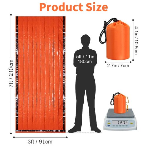 Dzronda Emergency Sleeping Bag with Whistle, Portable Emergency Survival Bag, Lightweight Pocket Size Emergency Sleeping Bag, Waterproof Thermal Bivy Sack for Camping, Hiking (6 Pack + Whistle)