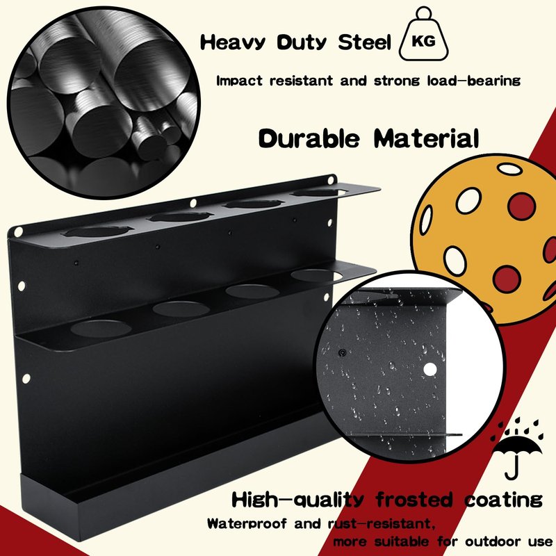 TOPOWN 2PCS Pickleball Paddles Rack/BallRack – Holds 8 Paddles and 8 Balls Pickleball Rack for Fence and Wall Heavy-Duty Steel Pickleball Paddle Holder Pickleball Paddle Racks Outdoor