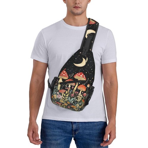 IRIHISKY Sling Bag for Men Women Mushrooms Moon Forest Crossbody Backpack Casual Hiking Daypack for Travel Sport Running Chest Bag