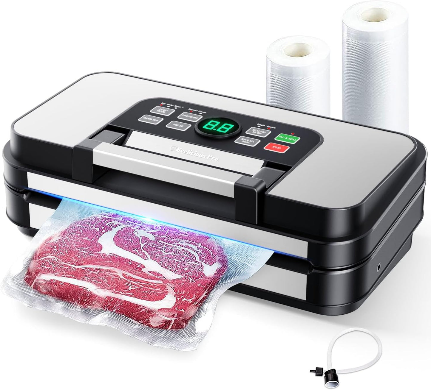 Precision Pro Vacuum Sealer by 95Kpa - Powerful Double Heat Seal & Pump, Easy-Lock Handle, Silver Gray