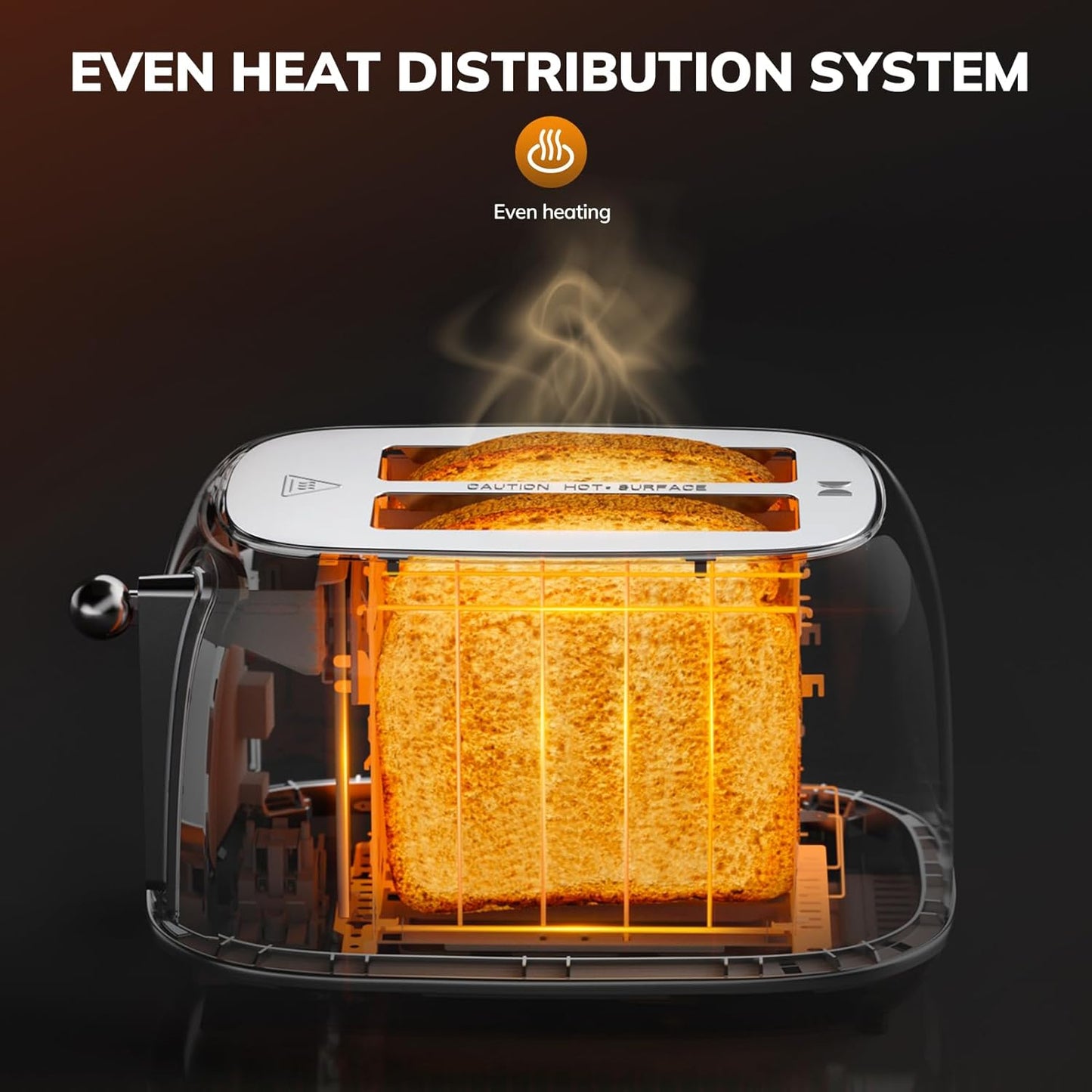 Keenstone 2-Slice Smart Touch Screen Toaster - Retro Stainless Steel with 6 Browning Levels & Removable Crumb Tray | Black