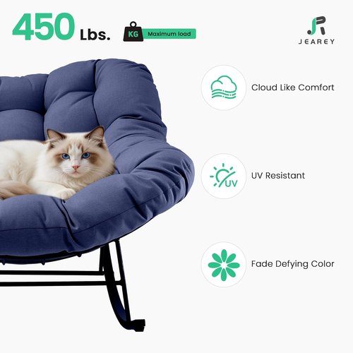 JEAREY Oversized Papasan Rocking Chair - Comfy Egg Chair for Patio, Bedroom, Garden | Navy Blue