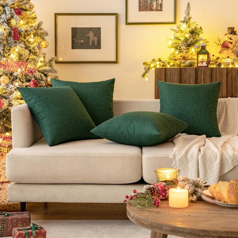 MIULEE Decorative Outdoor Throw Pillow Covers - Waterproof Faux Linen Cushion Cases | 20x12 Inch Emerald Green (Pack of 2)