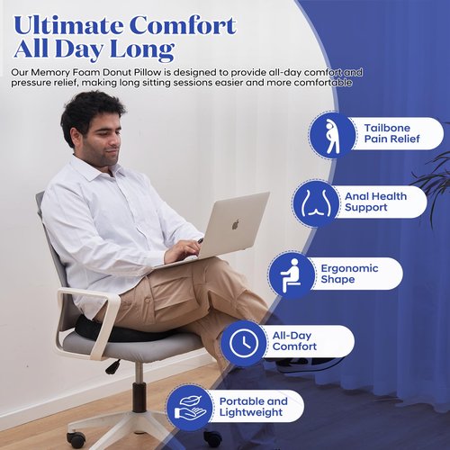EPSCY Memory Foam Donut Cushion for Coccyx, Hemorrhoid, Sciatica & Tailbone Pain Relief - Pressure Reducing Seat Cushion with Removable Cover - Postpartum Pillow for Office Chair, Car, Wheelchair