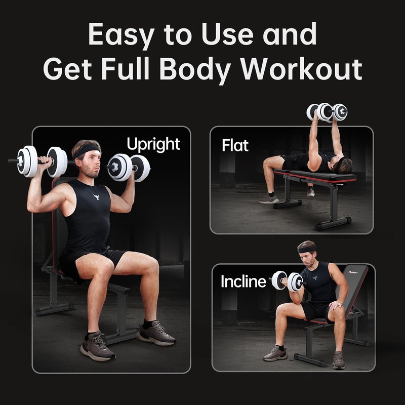 PASYOU Adjustable Flat Weight Bench, Foldable Bench Press for Home Gym, Multi-Angle Incline Workout Bench for Full Body Strength Training with 660LB Capacity, Free-Assembly Dual-Frame, PB200