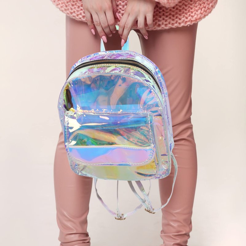 Abaodam Shiny Iridescent Backpack for Women Lightweight Transparent Holographic Travel Bag Small Student Bookbag 9X4X11 Inches