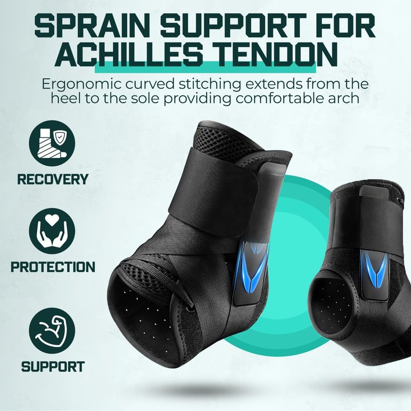 ZARZEM Lace-Up Ankle Brace for Sprained Ankle, Ankle Stabilizer with Side Support Pads, Breathable Ankle Support for Women & Men, Injury Recovery, Running & Sports L(13”-14”)