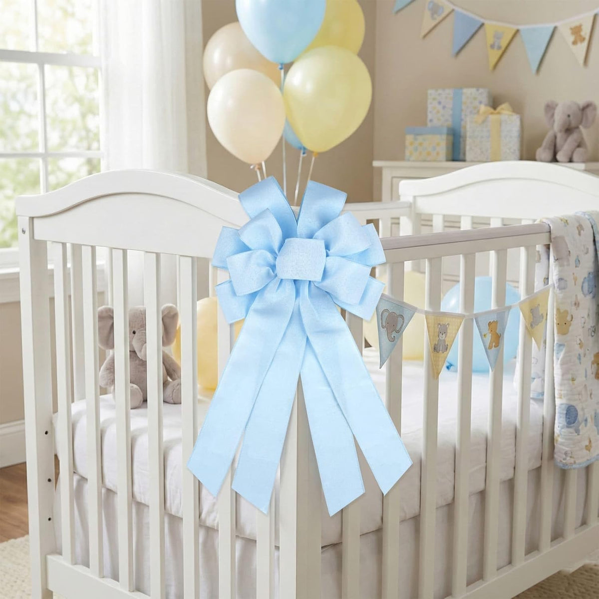 Skiennix Baby Blue Large Bow - 11x21 Inch Linen Texture Wired Ribbon for Wreaths & Decor