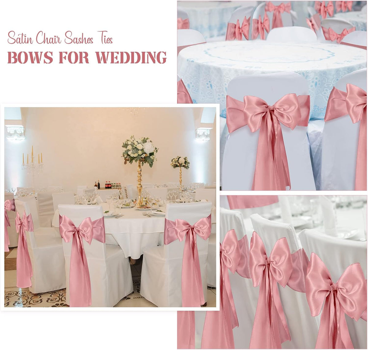 XunYee Satin Chair Sashes - 80 Pack Elegant Bow Ties for Weddings & Events | Rose Gold
