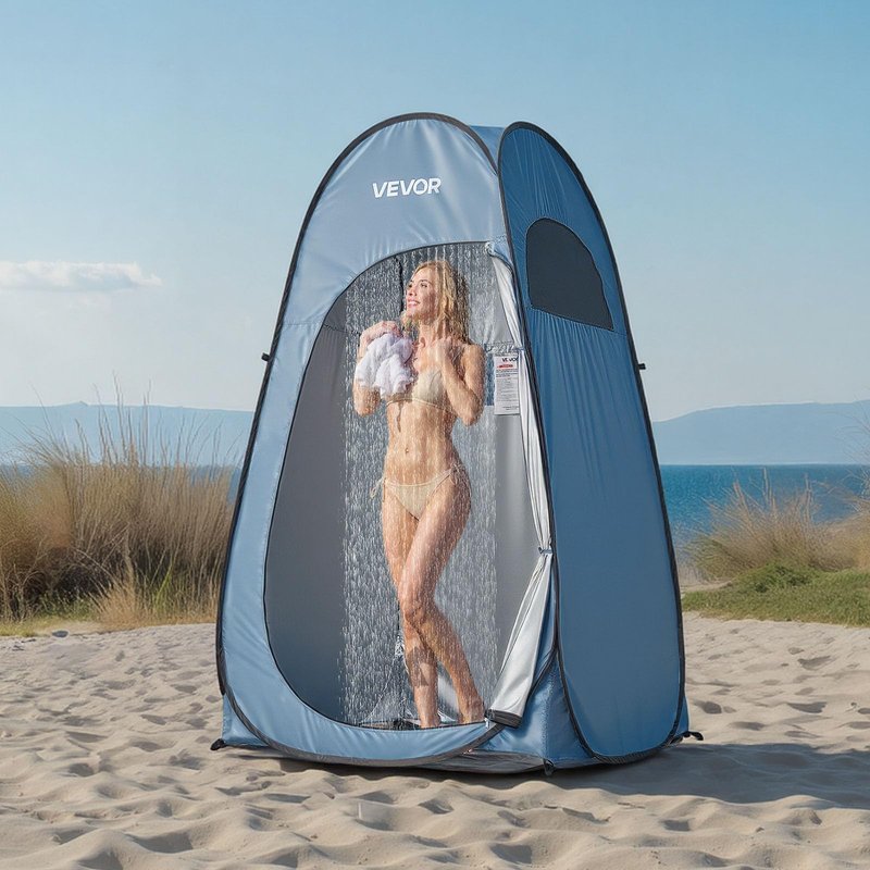 VEVOR Pop up Privacy Tent, Instant Portable Privacy Tent Changing Room with Ground Stakes, Ropes, and Carry Bag, 190T Polyester with Silver Coating, Quick Setup, for Camping, Beach, Fishing, Blue