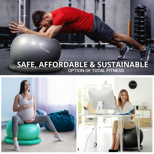 INTENT SPORTS Yoga Ball Chair – Stability Ball with Inflatable Stability Base & Resistance Bands, Fitness Ball for Home Gym, Office, Improves Back Pain, Core, Posture & Balance (65 cm)(Black)