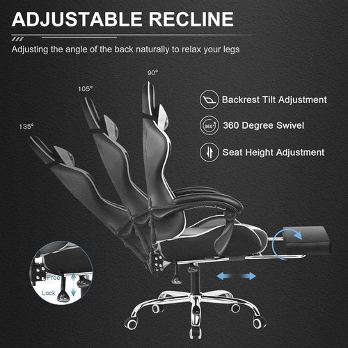 GTPLAYER Gaming Chair - Adjustable Computer Chair with Footrest & Lumbar Support | Pearl White
