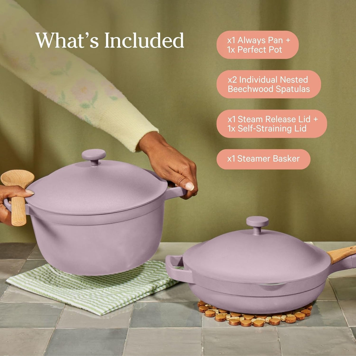 Our Place Cookware Duo - 7-Piece Ceramic Cookware Set with 10.5" Always Pan 2.0 & 5.5 Qt Pot | Induction & Oven Safe | Nonstick, Non-Toxic | Blue Salt