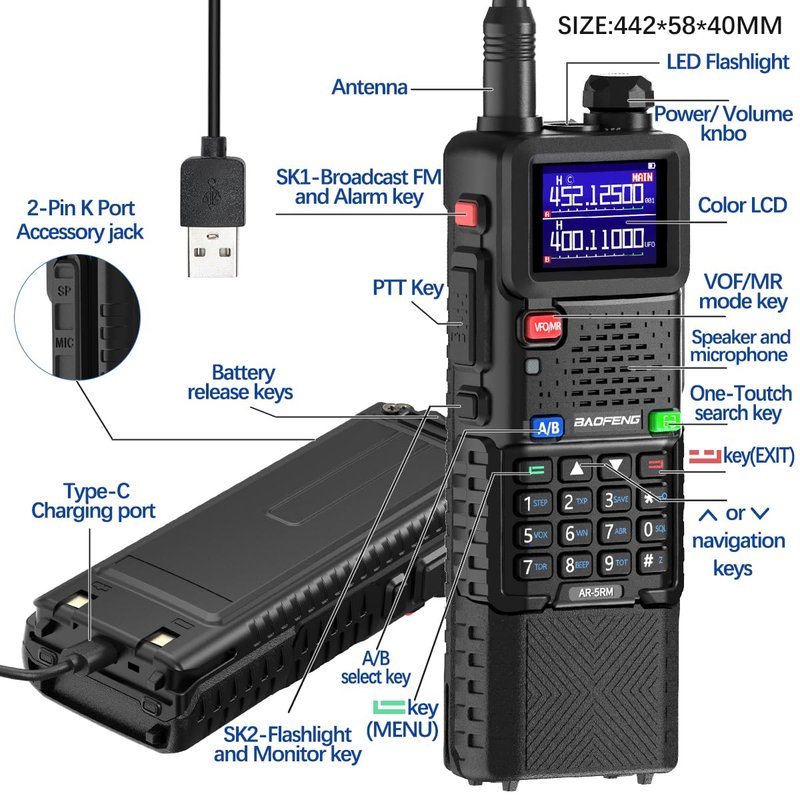 Baofeng Radio Ham Radio Long Range 5RM 10W Handheld NOAA Weather Radio 3800mAh Rechargeable Walkie Talkies for Adults with Programming Cable,USB-C Charging for Hunting Survival Gear,2 Pack