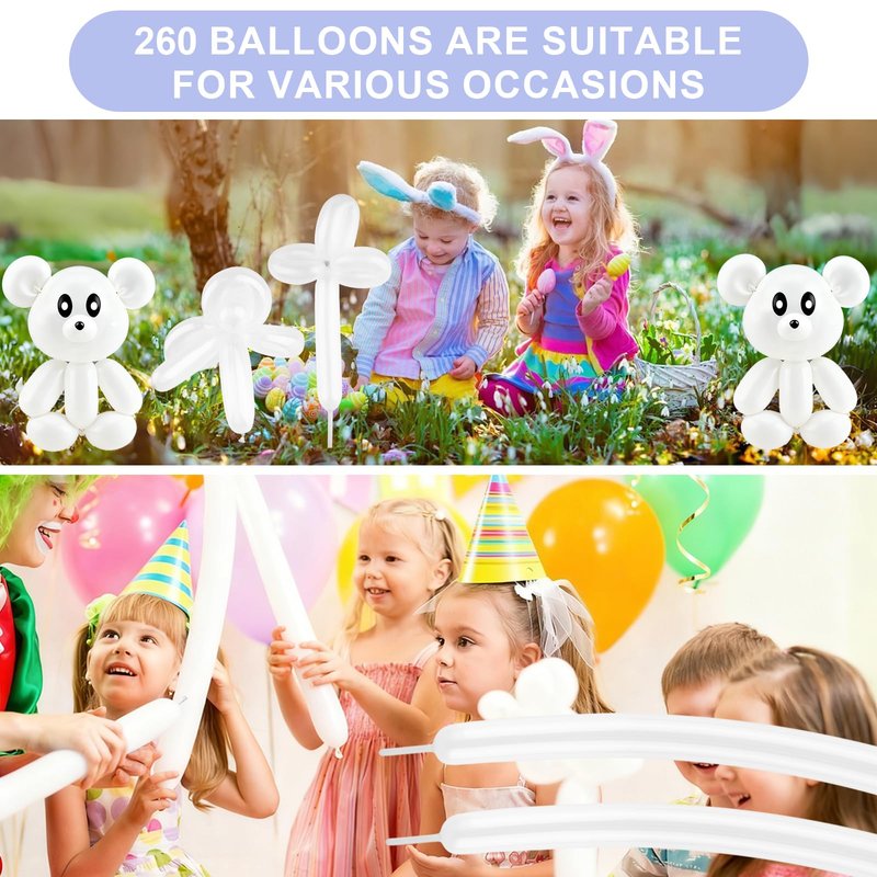260 Balloons 100 PCS White - Premium Long Skinny Latex Balloons for Animal Twisting, Beginners, Weddings & Birthdays Party Decorations