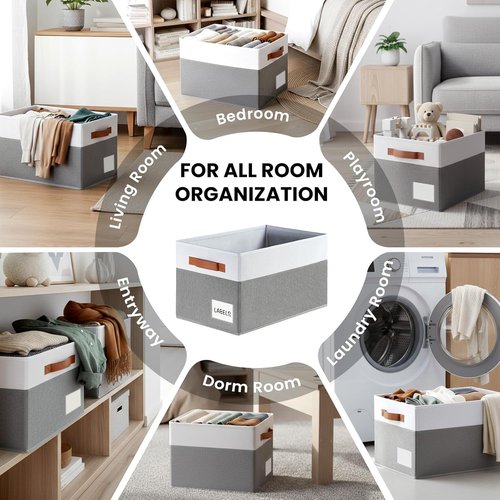 Criusia Large Closet Storage Baskets - 4 Pack Decorative Collapsible Organizers with Handles & Labels for Home
