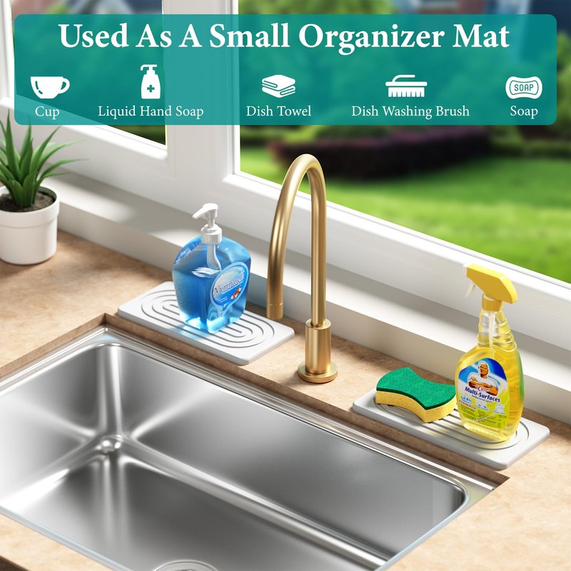 MAGKOTA Water Absorbing Stone Tray, Quick Drying Diatomite Bathroom Tray Countertop, Stone Drying Mat for Kitchen Counter, Soap Dish Dispenser Vanity Organizer, White-A-8.3" x 4"