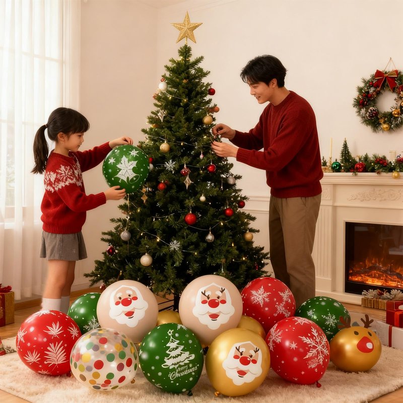 50Pcs 12IN Christmas Balloons Holiday Party Decorations with Santa Claus and Snowman Designs, Perfect for Christmas, Home, and Office Celebrations