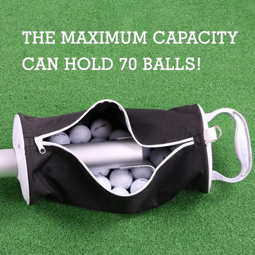 HOW TRUE Golf Ball Shag Bag with Aluminum Handle and Frame | Shag Bag for Golf Balls Golf Ball Retriever | Hold up to 70 Balls (Black)