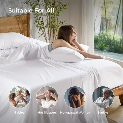 Bedsure King Size Sheet Set - Cooling Bamboo Rayon Sheets | Deep Pocket, Soft & Breathable White Bedding