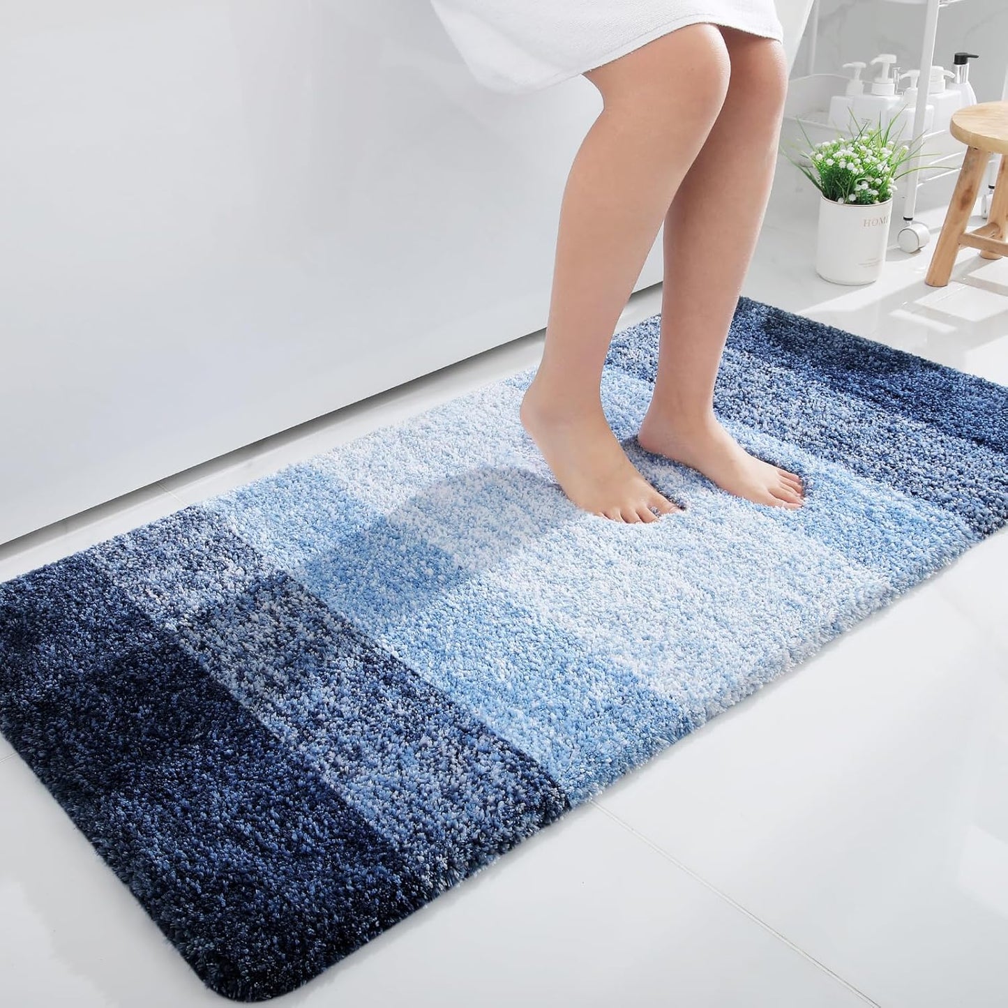 OLANLY Large Bathroom Rugs - Extra Soft Microfiber Mat, Quick Dry & Machine Washable, 40x24, Navy