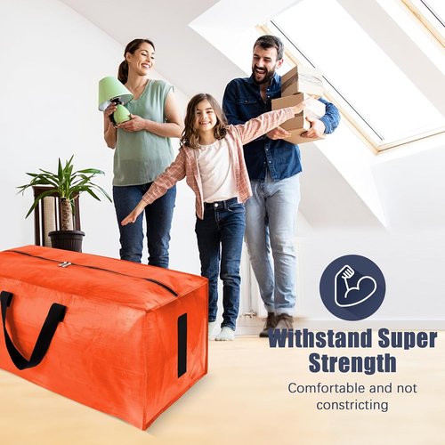 HOMESURE Large Water-Resistant Moving Bags - 12 Pack Heavy Duty Storage Totes with Zippers & Handles | Space-Saving Orange Design