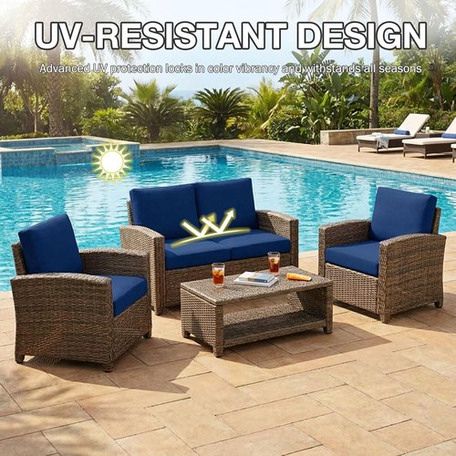 Hyha 8-Piece Patio Cushion Covers - Stretch Washable Outdoor Slipcovers for Sofa & Chair Cushions | Navy