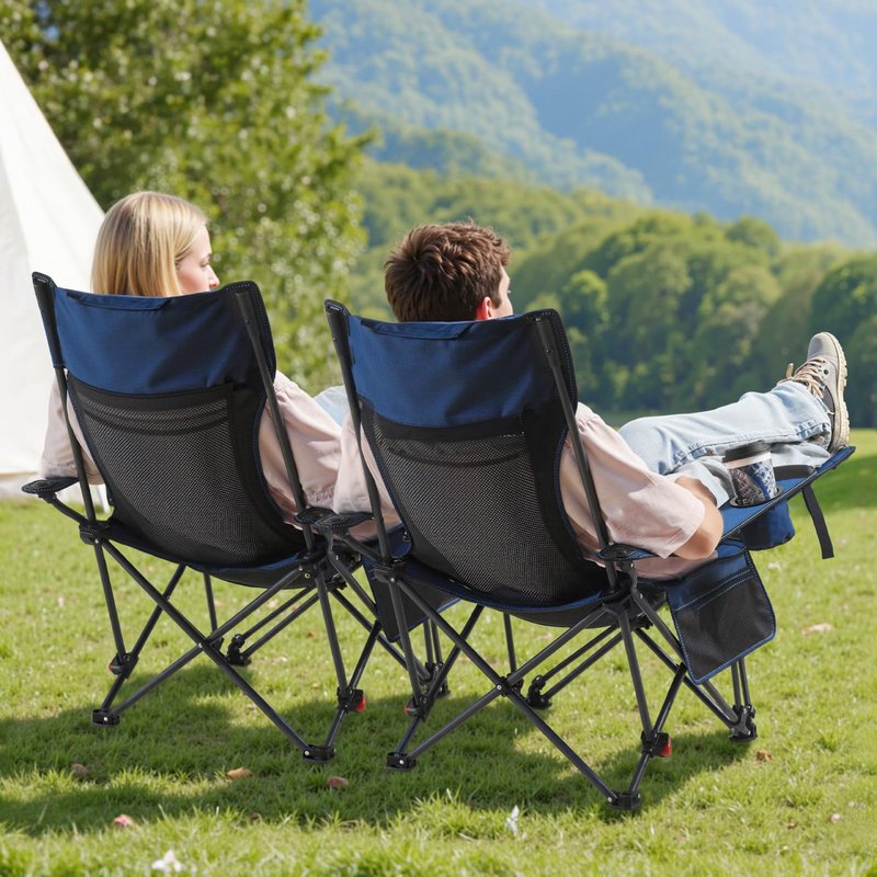 VEVOR 2-in-1 Reclining Camping Chair with Footrest for Adults, 4 Adjustable Positions, Portable Folding Lounger, Lightweight Mesh Beach Chair Supports 220lbs, Heavy Duty Camp Chairs Outdoor, Blue