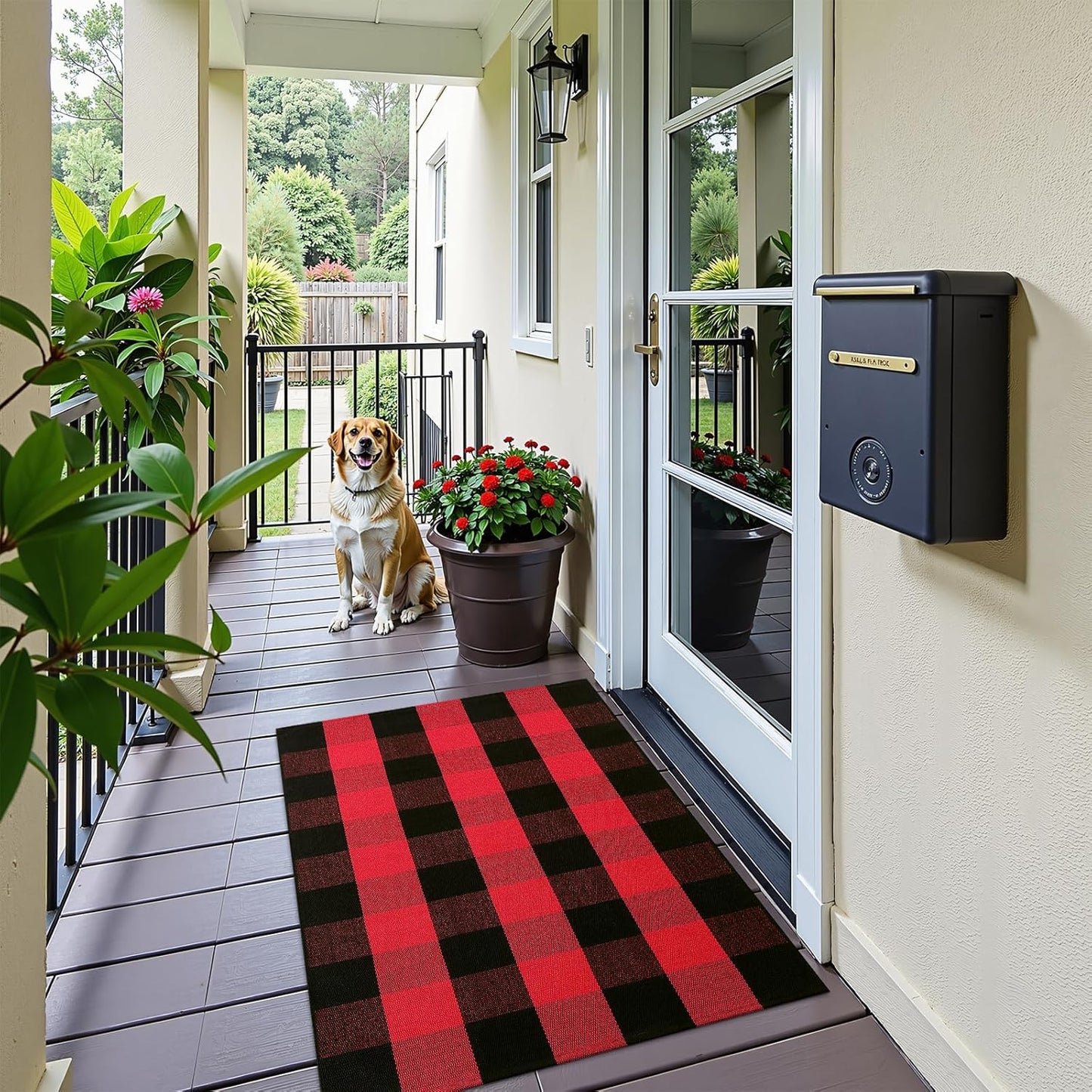 OLANLY Buffalo Plaid Rug - Washable Red and Black Cotton Checkered Doormat | 2'4" x 3'7" for Indoor/Outdoor Use