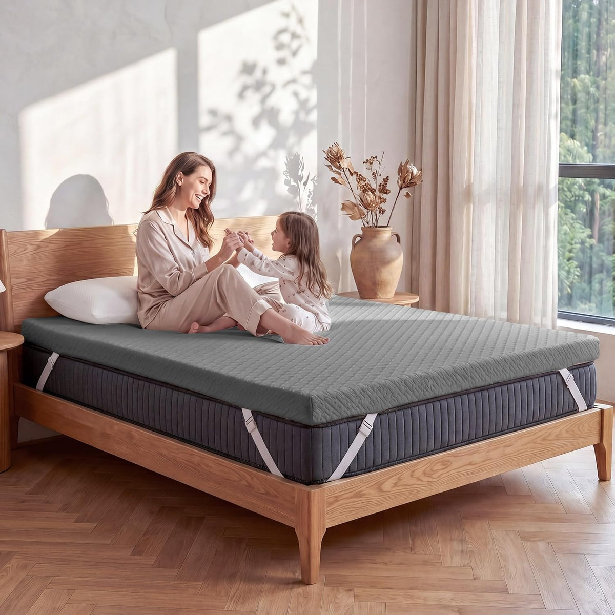 VALUXE Gel Memory Foam Mattress Topper - Full Size Cooling Pad for Pressure Relief - Grey with Washable Bamboo Cover