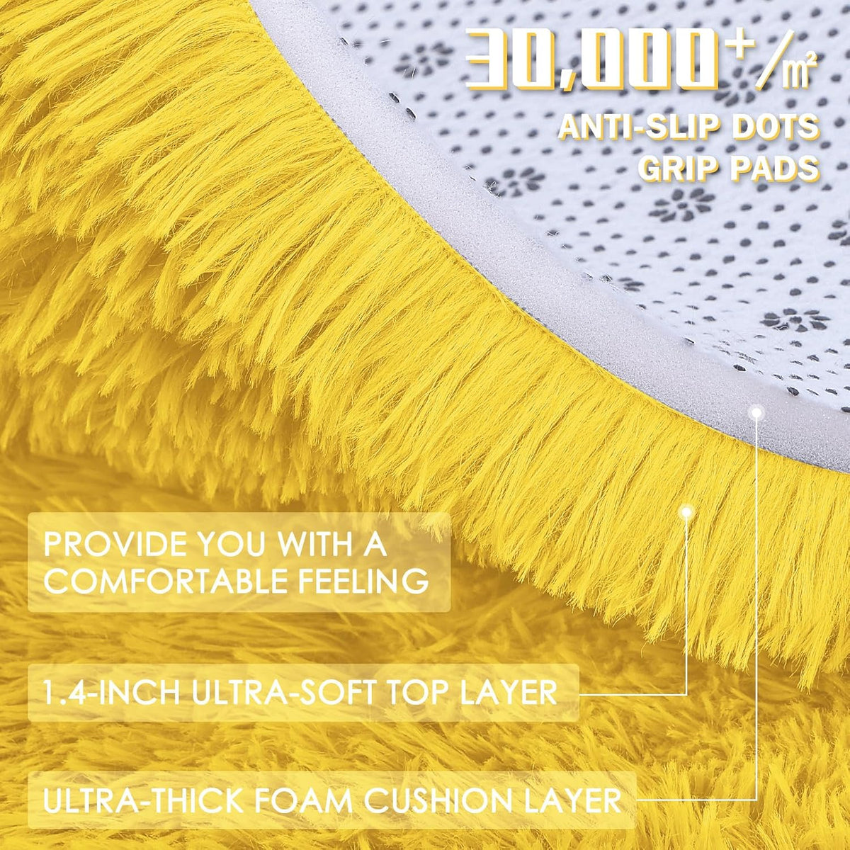 OLANLY Large Area Rug - Soft Fluffy Shaggy Carpet for Living Room & Bedroom | 9x12 Yellow Design
