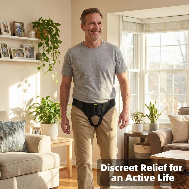 Tenbon Inguinal Hernia Belt for Men & Women - Adjustable Bilateral/Double Inguinal, Groin Hernia Support Truss for Pre & Post Surgery with 2 Removable Pads, Breathable & Discreet Wear Under Clothes (Medium)