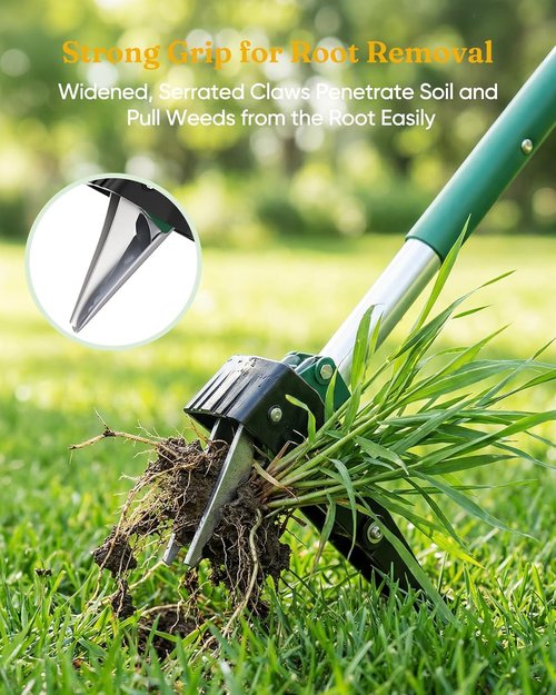 Grenebo Stand Up Weed Puller Tool - Heavy-Duty Claw Weeder with Eject Mechanism for Easy Weed Removal