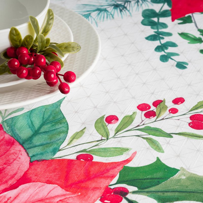 Maison d' Hermine Table Cloth Rectangle Table 100% Cotton 70 x 140 Inches Fall Tablecloth Reusable Everyday Use for Thanksgiving Christmas Decorations Dining Farmhouse Party (Poinsettia Christmas)