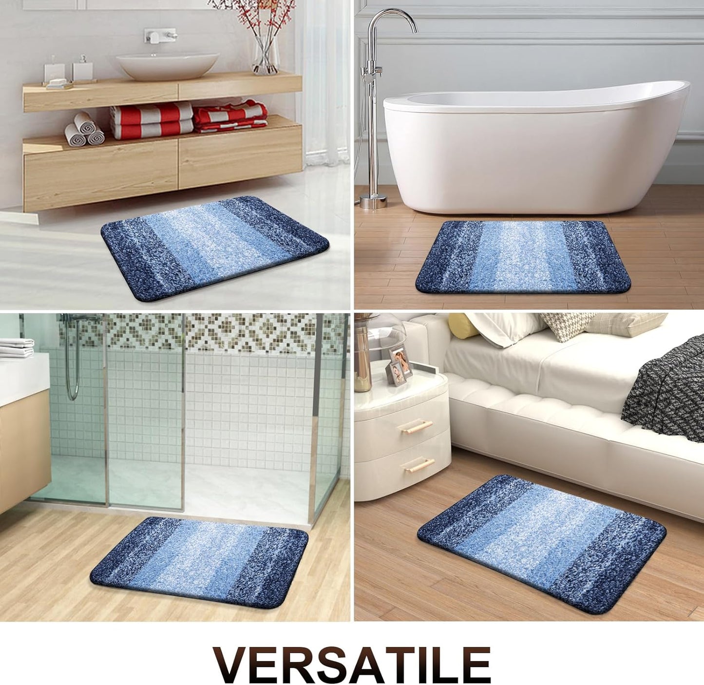OLANLY Bathroom Runner Rug - Extra Soft Microfiber Mat with Rubber Backing | Quick Dry, Washable, 44x20 Navy
