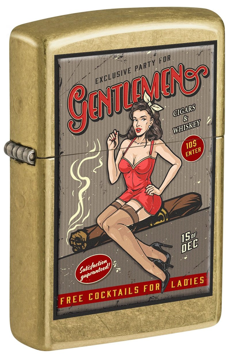 Zippo Lighter: Whiskey and Cigars Party, Pin-up Girl - Street Brass 81675