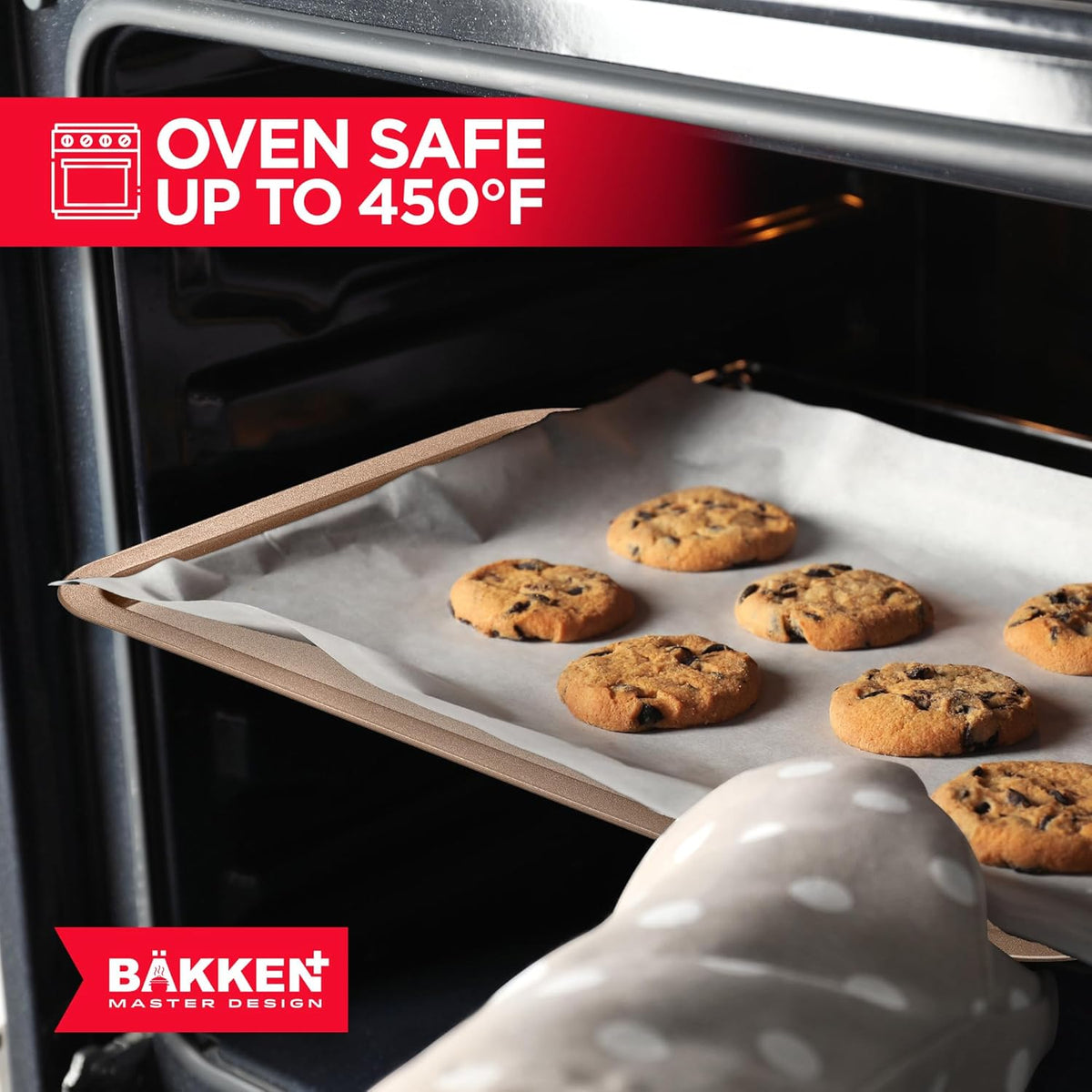 BAKKEN Nonstick Baking Pans - Commercial Grade Carbon Steel Cookie Sheet, 13.18” x 8.66”, Oven Safe to 450°F